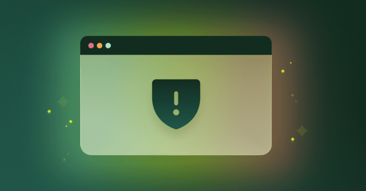Browser window with a security shield and warning icon representing risks in Agentic AI browsers