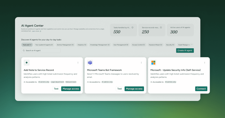 ysAid AI Agent Center dashboard giving IT teams a single view of all AI agents