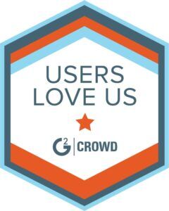 Hexagonal badge reading "Users Love Us," featuring a red star and G2 logo, highlighting SysAid's ITSM service excellence. - SysAid