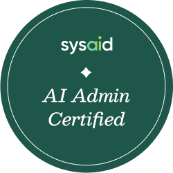 Green SysAid badge featuring AI Admin Certified, highlighting ITSM expertise and professional certification. - SysAid