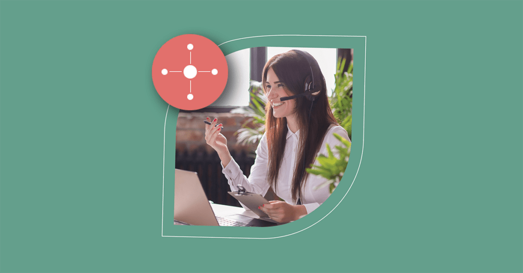 A woman smiles with a headset, using a laptop to efficiently manage enterprise ITSM in a thriving workspace. - SysAid